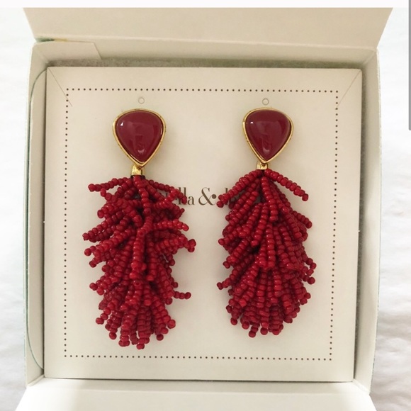 Stella & Dot | V Riva Burgundy Red 2-in-1 Hand-beaded Tassel Statement E… - Picture 5 of 6
